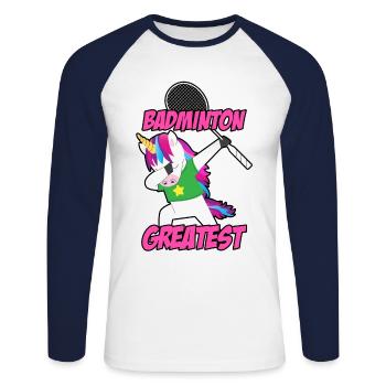 Badminton Is The Greatest Badminton Player Shuttle - Unisex Baseballshirt langarm - Weiß/Navy - Vorne - Nik (191cm)