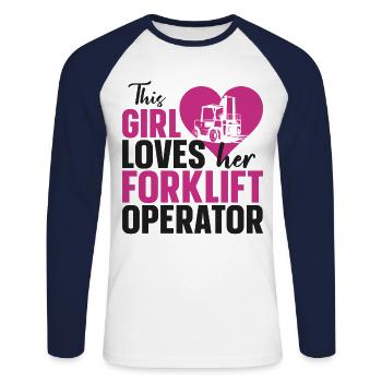 Certified Forklift Truck Operator - Unisex Long Sleeve Baseball T-Shirt - white/navy - Front - Nik (191cm)