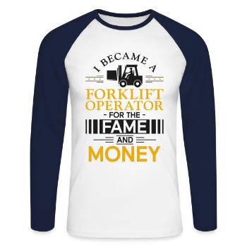 Certified Forklift Truck Operator - Unisex Baseballshirt langarm - Weiß/Navy - Vorne - Nik (191cm)
