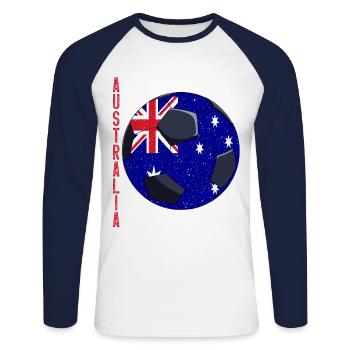 Australia Soccer Ball Australian Flag - Unisex Baseballshirt langarm - Weiß/Navy - Vorne - Nik (191cm)