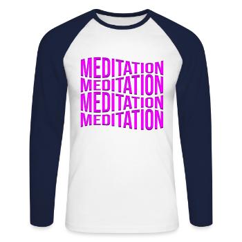 meditation - Unisex Long Sleeve Baseball T-Shirt - white/navy - Front - Nik (191cm)