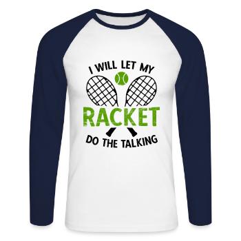 Tennisplatz Spruch Für Tennis - Unisex Baseballshirt langarm - Weiß/Navy - Vorne - Nik (191cm)