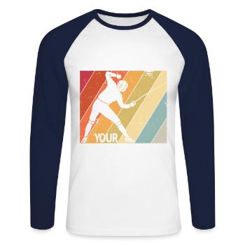 Fechten - Unisex Baseballshirt langarm - Weiß/Navy - Vorne - Nik (191cm)