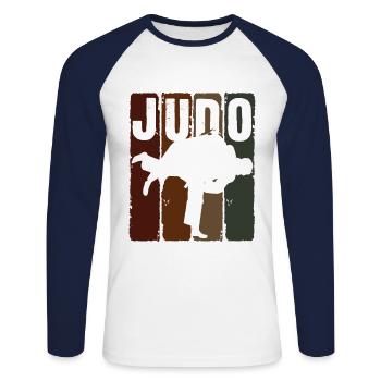 Japanischer Kampfsport Judo - Unisex Baseballshirt langarm - Weiß/Navy - Vorne - Nik (191cm)