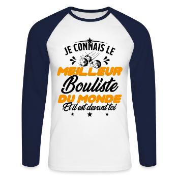 Meilleur Bouliste Humour Pétanque Homme Cadeau - T-shirt baseball manches longues Homme - blanc/marine - Devant - Nik (191cm)