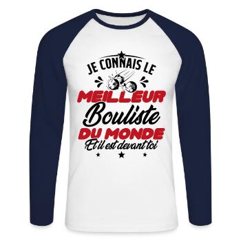 Meilleur Bouliste Humour Pétanque Homme Cadeau - T-shirt baseball manches longues Homme - blanc/marine - Devant - Nik (191cm)