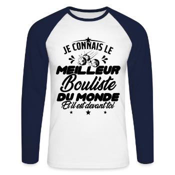 Meilleur Bouliste Humour Pétanque Homme Cadeau - T-shirt baseball manches longues Homme - blanc/marine - Devant - Nik (191cm)