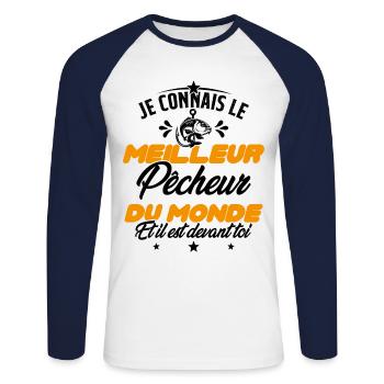 Meilleur Pecheur Humour Pêche Truite Drôle - T-shirt baseball manches longues Homme - blanc/marine - Devant - Nik (191cm)