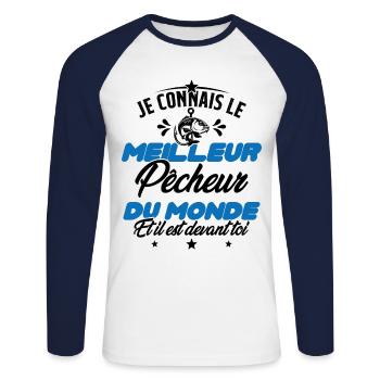 Meilleur Pecheur Humour Pêche Truite Drôle - T-shirt baseball manches longues Homme - blanc/marine - Devant - Nik (191cm)