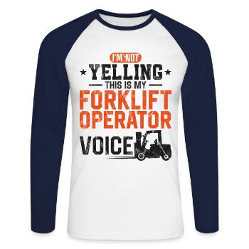 Certified Forklift Truck Operator - Unisex Long Sleeve Baseball T-Shirt - white/navy - Front - Nik (191cm)