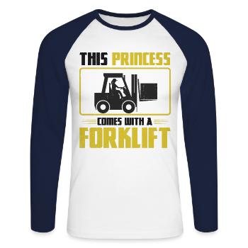 Certified Forklift Truck Operator - Unisex Long Sleeve Baseball T-Shirt - white/navy - Front - Nik (191cm)