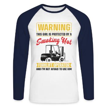 Certified Forklift Truck Operator - Unisex Long Sleeve Baseball T-Shirt - white/navy - Front - Nik (191cm)