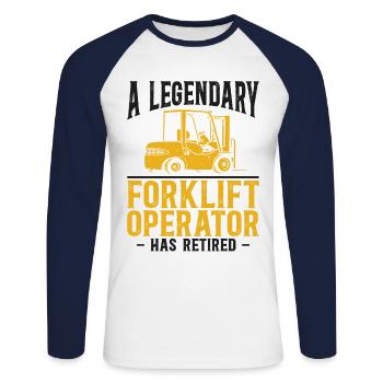 Certified Forklift Truck Operator - Unisex Baseballshirt langarm - Weiß/Navy - Vorne - Nik (191cm)