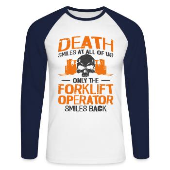 Certified Forklift Truck Operator - Unisex Baseballshirt langarm - Weiß/Navy - Vorne - Nik (191cm)