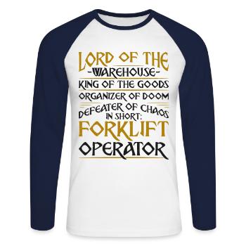 Opérateur de chariot élévateur certifié - T-shirt baseball manches longues Homme - blanc/marine - Devant - Nik (191cm)