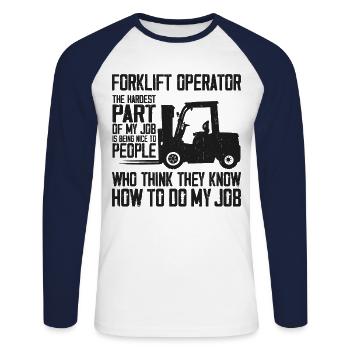 Certified Forklift Truck Operator - Unisex Baseballshirt langarm - Weiß/Navy - Vorne - Nik (191cm)
