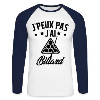 J'peux pas j'ai Billard Humour Cadeau - T-shirt baseball manches longues Homme - blanc/marine - Devant - Nik (191cm)