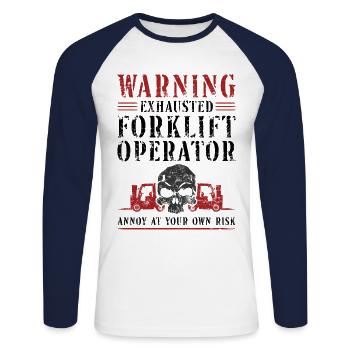 Certified Forklift Truck Operator - Unisex Long Sleeve Baseball T-Shirt - white/navy - Front - Nik (191cm)