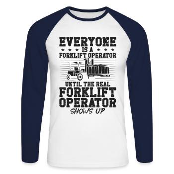 Certified Forklift Truck Operator - Unisex Baseballshirt langarm - Weiß/Navy - Vorne - Nik (191cm)