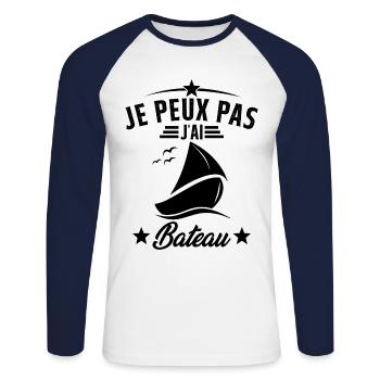 J'peux pas j'ai Bateau Humour Cadeau - T-shirt baseball manches longues Homme - blanc/marine - Devant - Nik (191cm)