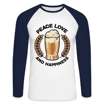 Peace Love Hapiness Homebrewing Brewery Malt Hop C - Unisex Baseballshirt langarm - Weiß/Navy - Vorne - Nik (191cm)