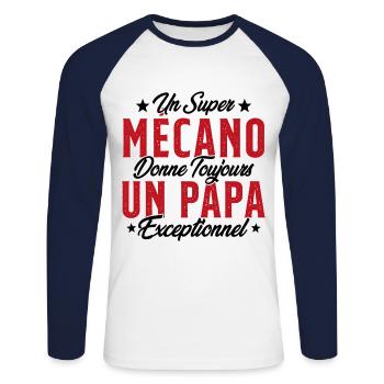 Mécano Papa Cadeau Drôle Fête Des Pères Garagiste - T-shirt baseball manches longues Homme - blanc/marine - Devant - Nik (191cm)