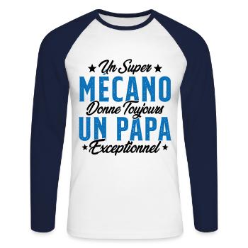 Mécano Papa Cadeau Drôle Fête Des Pères Garagiste - T-shirt baseball manches longues Homme - blanc/marine - Devant - Nik (191cm)