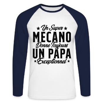 Mécano Papa Cadeau Drôle Fête Des Pères Garagiste - T-shirt baseball manches longues Homme - blanc/marine - Devant - Nik (191cm)