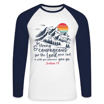 Jesus Christus - Christliches Shirt Bibelvers - Unisex Baseballshirt langarm - Weiß/Navy - Vorne - Nik (191cm)