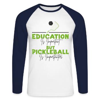 Pickleball Education Is Important - Unisex Baseballshirt langarm - Weiß/Navy - Vorne - Nik (191cm)