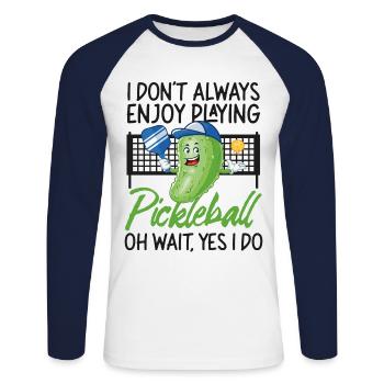 Pickleball Pickle que je ne fais pas toujours - T-shirt baseball manches longues Homme - blanc/marine - Devant - Nik (191cm)