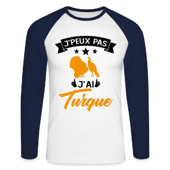 Je peux pas je suis Turque Cadeau - T-shirt baseball manches longues Homme - blanc/marine - Devant - Nik (191cm)