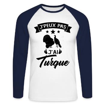 Je peux pas je suis Turque Cadeau - T-shirt baseball manches longues Homme - blanc/marine - Devant - Nik (191cm)