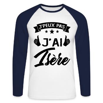 Je Peux Pas j'ai Isère (38) Originaire Cadeau - T-shirt baseball manches longues Homme - blanc/marine - Devant - Nik (191cm)