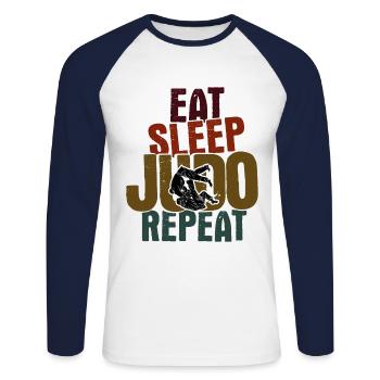 Japanischer Kampfsport Judo - Unisex Baseballshirt langarm - Weiß/Navy - Vorne - Nik (191cm)