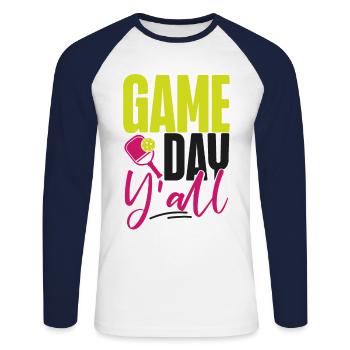 Pickleball Girl Ladies Game Day - Unisex Baseballshirt langarm - Weiß/Navy - Vorne - Nik (191cm)