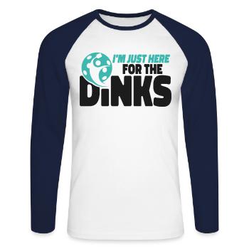 Pickleball Pun I'm Just Here For - Unisex Long Sleeve Baseball T-Shirt - white/navy - Front - Nik (191cm)