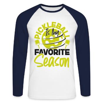 Pickleball Pickleball est mon - T-shirt baseball manches longues Homme - blanc/marine - Devant - Nik (191cm)