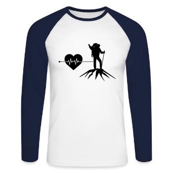 Battement de cœur d’alpinisme - T-shirt baseball manches longues Homme - blanc/marine - Devant - Nik (191cm)