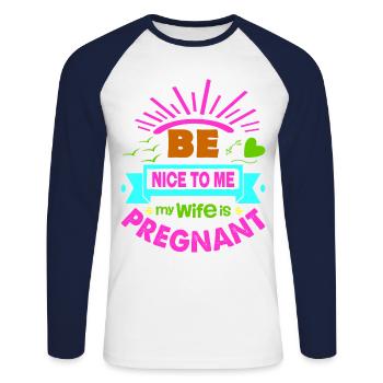 Mère Enceinte Bébé Nourrisson T-shirt Maman - T-shirt baseball manches longues Homme - blanc/marine - Devant - Nik (191cm)