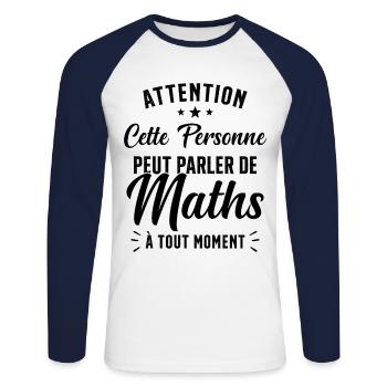 Prof de Maths Mathématique Cadeau Mathématicien - T-shirt baseball manches longues Homme - blanc/marine - Devant - Nik (191cm)