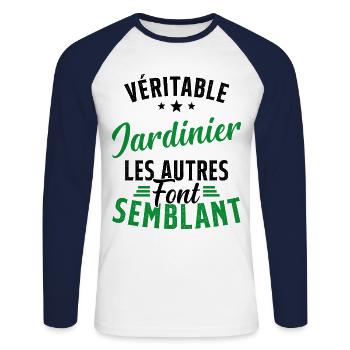 Véritable Jardinier Les Autres Font Semblant - T-shirt baseball manches longues Homme - blanc/marine - Devant - Nik (191cm)