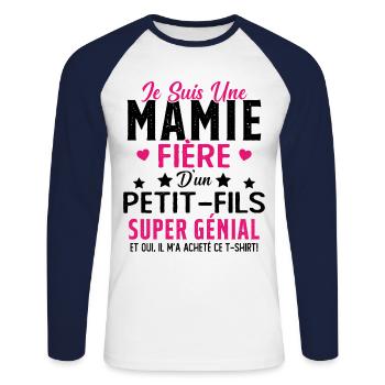 Je Suis Une Mamie Fière D'un Petit Fils Cadeau - T-shirt baseball manches longues Homme - blanc/marine - Devant - Nik (191cm)