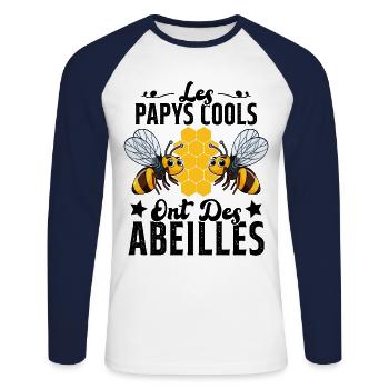 Les Papys Cools Ont Des Abeilles Cadeau Apiculteur - T-shirt baseball manches longues Homme - blanc/marine - Devant - Nik (191cm)