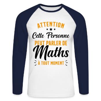 Prof de Maths Mathématique Cadeau Mathématicien - T-shirt baseball manches longues Homme - blanc/marine - Devant - Nik (191cm)