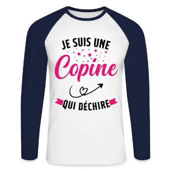 Je Suis Une Copine Qui Déchire Humour Cadeau - T-shirt baseball manches longues Homme - blanc/marine - Devant - Nik (191cm)