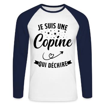 Je Suis Une Copine Qui Déchire Humour Cadeau - T-shirt baseball manches longues Homme - blanc/marine - Devant - Nik (191cm)