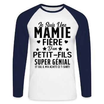 Je Suis Une Mamie Fière D'un Petit Fils Cadeau - T-shirt baseball manches longues Homme - blanc/marine - Devant - Nik (191cm)