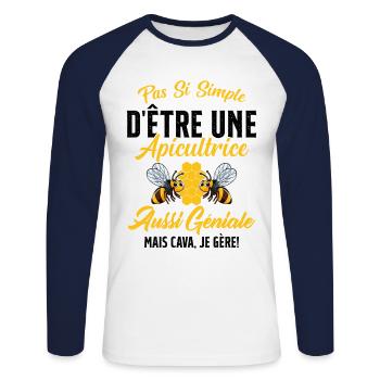Si Simple D'être Une Apicultrice Géniale Citation - T-shirt baseball manches longues Homme - blanc/marine - Devant - Nik (191cm)