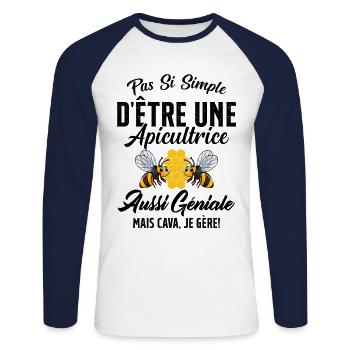 Si Simple D'être Une Apicultrice Géniale Citation - T-shirt baseball manches longues Homme - blanc/marine - Devant - Nik (191cm)